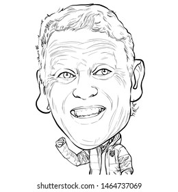 July 30, 2019 Caricature Of David William Moyes Is An Italian Former Professional Footballer, Football Manager Portrait Drawing Illustration.