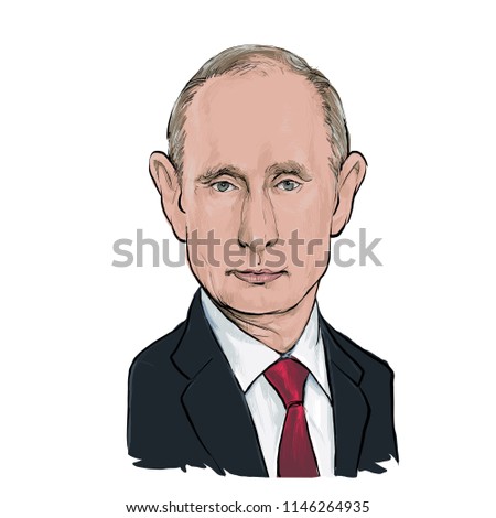  July 31,2018 Caricature of Russian President  Vladimir Putin an Portrait Drawing Illustration.