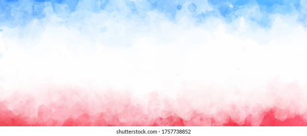 July 4th Background, Red White And Blue Colors With Soft Faded Watercolor Border Texture Design And Blank White Center, Veteran's Day Or Memorial Day Patriotic Color Background