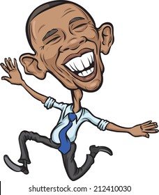  5 DE JULIO DE 2014: ilustración del presidente Obama saltando alegría