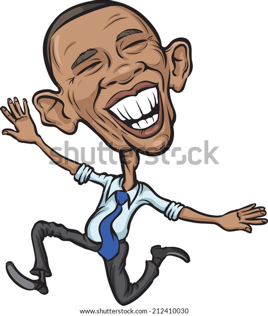 14年7月5日 オバマ大統領のジャンプ喜びのイラスト のイラスト素材
