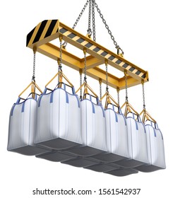 Jumbo bulk bags and crane isolated on white background - 3D illustration