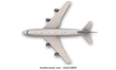 Jumbo Jet Airplane Isolated On White Background,top View