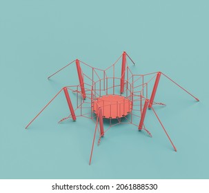 Jump Panel. Isometric Red Color Playground Object For Physical And Mental Development Of Children. Monochrome Single Color, 3d Rendering. No People.