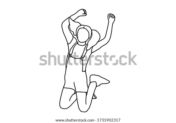 Jumping Girl Line Drawing Black White Stock Illustration 1735902317 ...