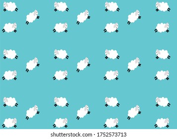 jumping sheeps pattern on a blue blackground.