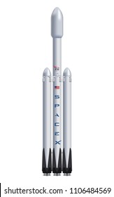 June 06, 2018: Illustration Of The Falcon Heavy Rocket, Produced By SpaceX Company.