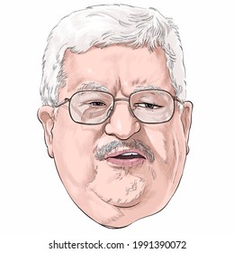 June 15, 2020 Caricature Of Israel Prime Minister Benjamin Netanyahu,  Mahmoud Abbas 
Abu Mazen, Chairman Of The Palestine Liberation Organization (PLO), An Portrait Drawing Illustration.