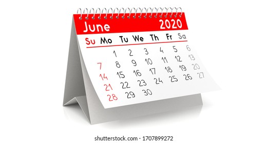 June 2020 - Table Calendar - 3D Illustration