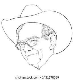 June 23, 2019 Caricature of Warren Edward Buffett, Warren Buffett, Investor , Businessman Millionaire Portrait Drawing Illustration.