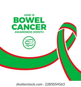 June is Bowel Cancer Awareness Month illustration. Green red awareness cancer ribbon icon isolated on a white background. Important day - Powered by Shutterstock