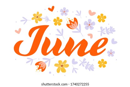 June Month Name Handwritten Lettering Flat Stock Illustration ...