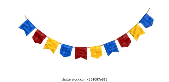 June party flags for composition. Isolated on white background. 3D illustration.