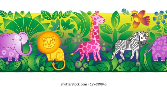Jungle Animals Border Stock Illustration 129639845 | Shutterstock