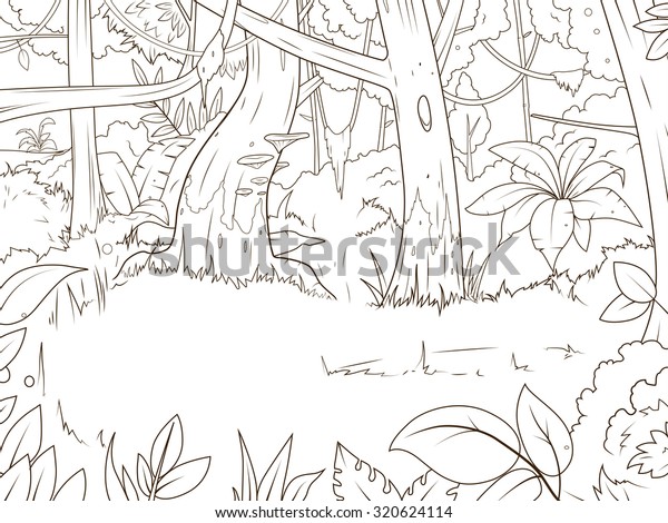 Jungle Forest Cartoon Coloring Book Raster Stock Illustration 320624114 ...