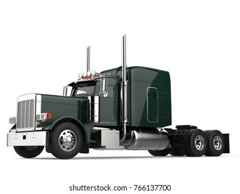 Jungle Green Big Semi - Trailer Truck - Low Angle Beauty Shot - 3D Illustration