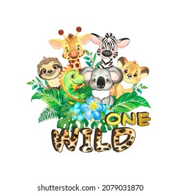 Jungle Safari One Wild Baby Animal Design. One Wild Party Birthday. Leopard Lettering. One Wild Sublimation Designs