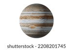 Jupiter is the largest planet in the solar system. Image elements furnished by NASA. 3d rendering illustration. Showing great red spot. White background isolated.