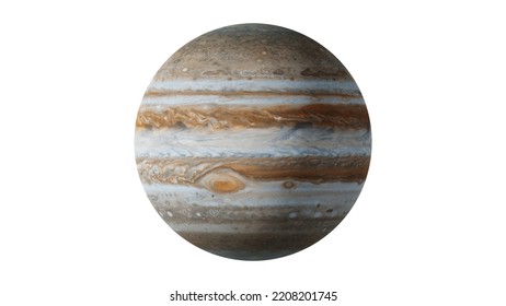 Jupiter is the largest planet in the solar system. Image elements furnished by NASA. 3d rendering illustration. Showing great red spot. White background isolated.