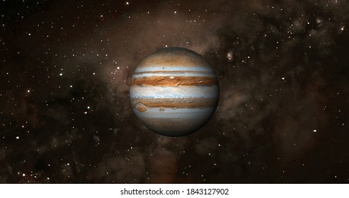 Jupiter planet on space with colorful starry night. front view of Jupiter planet  from space with beautiful galaxy. 3d rendered planet. full view of Jupiter 4k resolution.