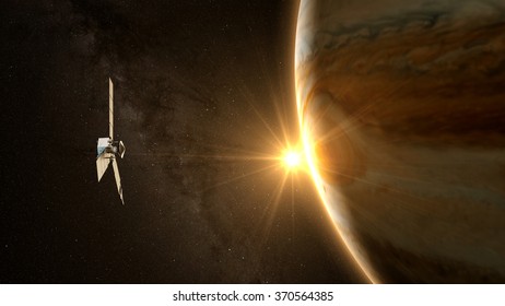 Jupiter And Satellite Juno With Beautiful Sunset.
Elements Of This Image Furnished By NASA