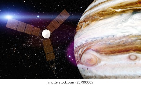 Jupiter And Satellite Juno Elements Of This Image Furnished By NASA