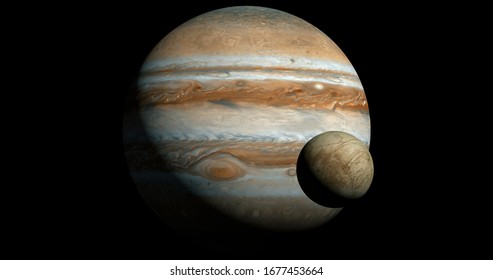 Jupiter and Satellite, planets of the solar system, space and stars, realistic 3D graphics, 3D Render,  moving stars,  planets