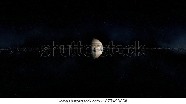 Jupiter and Satellite, planets of the solar\
system, space and stars, realistic 3D graphics, 3D Render,  moving\
stars,  planets