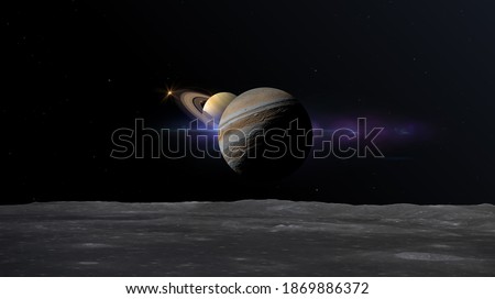 Jupiter's Exceptionally Close Opposition ,great conjunction of jupiter and saturn seen from one of jupiter moons 3d rendering illustration Сток-фото © 