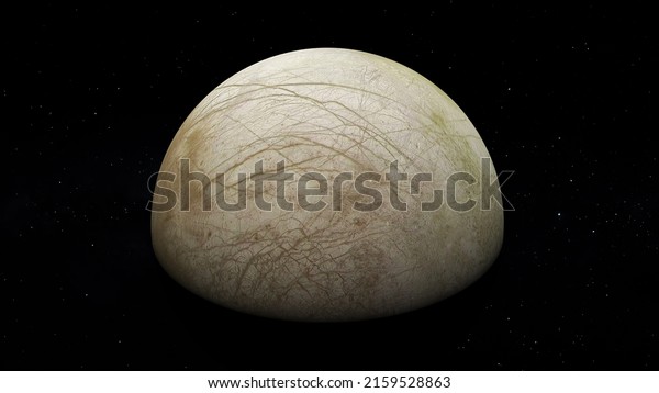 Jupiter\'s moon Europa. Realistic 3D render of\
Europa and stars. Europa in\
space.