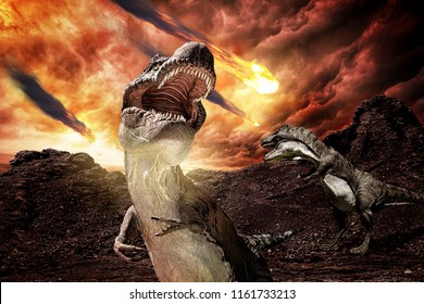 Jurassic Dinosaurs Fighting Before Extinction - 3d Rendering