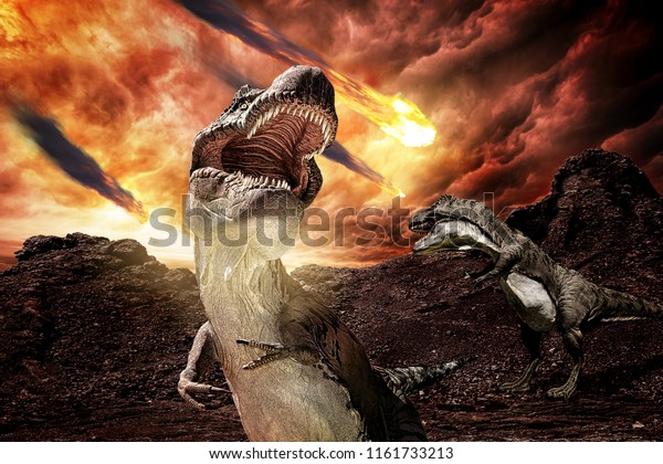 jurassic dinosaurs fighting before extinction -\
3d rendering