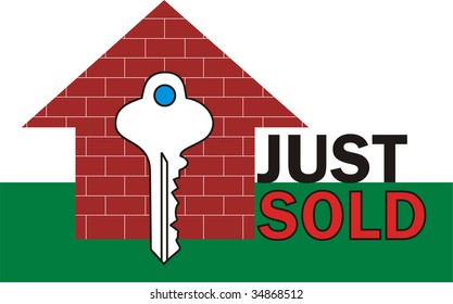 Just Sold Sign With House And Key