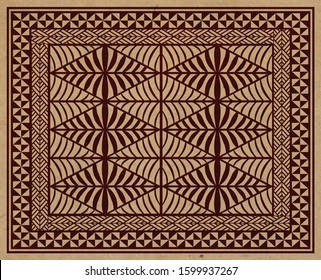 Jute fabric covered by pattern inspired by Tonga Islands traditional design elements.