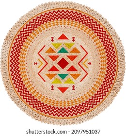 Jute  Texture  Handmade African Baskets Ethnic Pattern Design Round Round Woven Basket Tray Natural Handmade Flat Bamboo Basket Bohemian Wall  Decorative Spiral