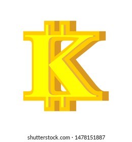 K Letter Bitcoin Font. Cryptocurrency Alphabet. Lettering Virtual Money. 