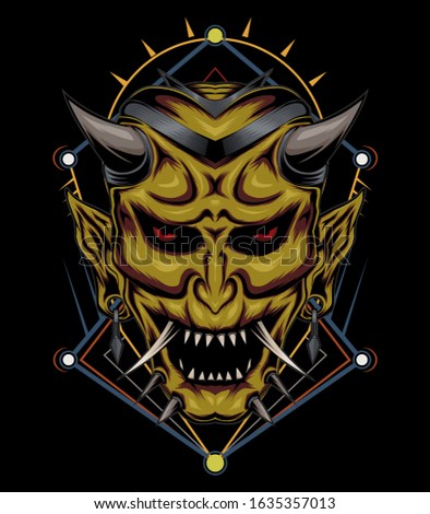 kabuki illustration. devil face illustration. head of demon LOGO