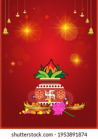 Kalash. Pooja. Ram Navami Puja. Happy Chaitra Navratri Pooja. Durga Puja Kalash. Festival With Kalash. Ghut Sthapna. Concept Ideas