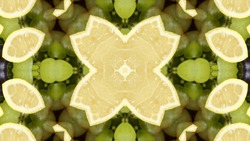 Kaleidoscope Art Effect Background With Natural Textures Citrus Lemon Grape