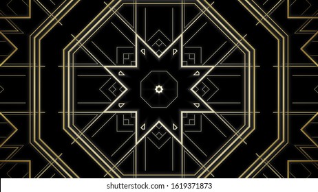 Kaleidoscope Gatsby Art deco pattern. Gold background of modern early 20th century ornament with star shapes. Geometric elegant abstract lines & squares. Arabesque oriental style - Powered by Shutterstock