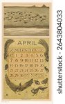 Kalenderblad april met scholeksters en kieviten (1911) by Theo van Hoytema, Tresling and Comp and Firma Ferwerda en Tieman. Vintage calendar with decorative illustration. Vintage calendar design.