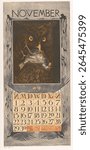 Kalenderblad november met uil en mus (1902) by Theo van Hoytema, Tresling and Comp and Theo van Hoytema. Vintage calendar with decorative illustration. Vintage calendar design.