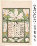 Kalenderblad voor juni 1899 (1898) by Theo Nieuwenhuis and Scheltema and Holkema s Boekhandel. Vintage calendar illustration. Old calendar art, beautiful vintage illustration.