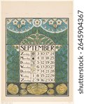 Kalenderblad voor september 1899 (1898) by Theo Nieuwenhuis and Scheltema and Holkema s Boekhandel. Vintage calendar illustration. Old calendar art, beautiful vintage illustration.
