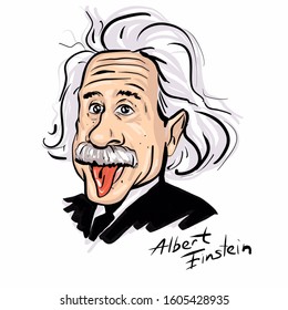 Kaliningrad , Russia, 04.01.2020. The Comic Caricature. Cartoon. A Funny Sketch Portrait Of The Physicist Albert Einstein.