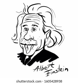 Kaliningrad , Russia, 04.01.2020. The Comic Caricature. Cartoon. A Funny Sketch Portrait Of The Physicist Albert Einstein.