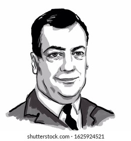 Kaliningrad, Russia, 25.01.2020.  Sketch Illustration Of Dmitry Medvedev, Prime Minister Of Russia .