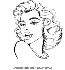 Kaliningrad, Russia 8 October 2020 ,portrait of Marilyn Monroe on a white background, sketch illustration, a portrait of the super star American actress.