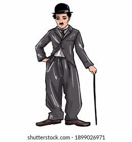 Kaliningrad, Russia 8 October 2020, Charlie Chaplin Caricature Illustration