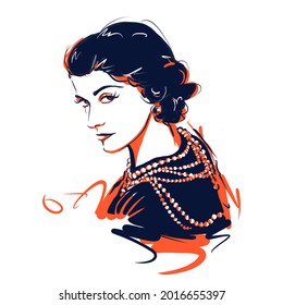 Kaliningrad, Russia 8 October 2020 , Gabrielle Chanel Coco sketch portrait illustration